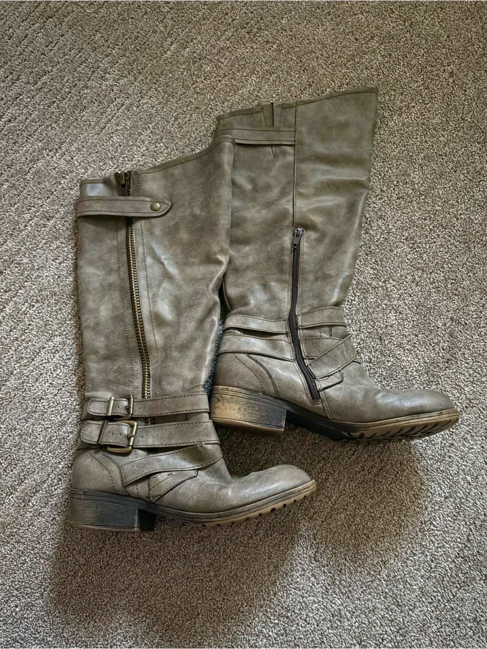 Madden Girl Olive Gray Zip Boots with Buckles
